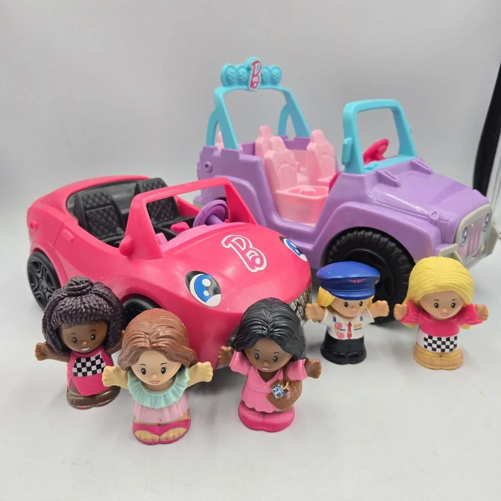 Fisher Price Barbie Little People Mixed Lot Of 2 Cars & 5 Figures Htf Rare